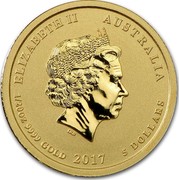 Australia 5 Dollars Rooster 2017 ELIZABETH II AUSTRALIA 1/20 OZ 9999 GOLD 2017 5 DOLLARS IRB coin obverse Australia 5 Dollars Rooster 2017 ELIZABETH II AUSTRALIA 1/20 OZ 9999 GOLD 2017 5 DOLLARS IRB coin obverse