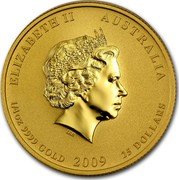 Australia 5 Dollars Year of the Ox (Colorized) 2009 ELIZABETH II AUSTRALIA 1/20 OZ 9999 GOLD 2009 5 DOLLARS IRB coin obverse Australia 5 Dollars Year of the Ox (Colorized) 2009 ELIZABETH II AUSTRALIA 1/20 OZ 9999 GOLD 2009 5 DOLLARS IRB coin obverse
