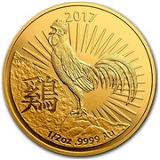 Australia 50 Dollars Lunar Rooster 2017 2017 1/2 OZ .9999 AU TD coin reverse Australia 50 Dollars Lunar Rooster 2017 2017 1/2 OZ .9999 AU TD coin reverse