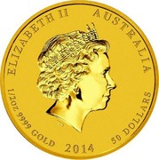 Australia 50 Dollars Year of the Horse 2014 ELIZABETH II AUSTRALIA 1/2 OZ 9999 GOLD 2014 50 DOLLARS IRB coin obverse Australia 50 Dollars Year of the Horse 2014 ELIZABETH II AUSTRALIA 1/2 OZ 9999 GOLD 2014 50 DOLLARS IRB coin obverse