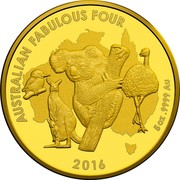 Australia 500 Dollars Australian Fabulous Four 2016 AUSTRALIAN FABULOUS FOUR 2016 5OZ .9999 AU coin reverse Australia 500 Dollars Australian Fabulous Four 2016 AUSTRALIAN FABULOUS FOUR 2016 5OZ .9999 AU coin reverse