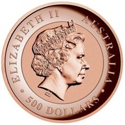 Australia 500 Dollars Kimberley Sunset 2015 KM# 2205 ELIZABETH II AUSTRALIA 500 DOLLARS IRB coin obverse Australia 500 Dollars Kimberley Sunset 2015 KM# 2205 ELIZABETH II AUSTRALIA 500 DOLLARS IRB coin obverse