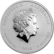 Australia 8 Dollars Year of the Dog 2018 ELIZABETH II AUSTRALIA 5 OZ 9999 AG 2018 8 DOLLARS IRB coin obverse Australia 8 Dollars Year of the Dog 2018 ELIZABETH II AUSTRALIA 5 OZ 9999 AG 2018 8 DOLLARS IRB coin obverse