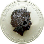Australia 8 Dollars Year of the Goat 2015 ELIZABETH II AUSTRALIA 5 OZ 999 SILVER 2015 8 DOLLARS IRB coin obverse Australia 8 Dollars Year of the Goat 2015 ELIZABETH II AUSTRALIA 5 OZ 999 SILVER 2015 8 DOLLARS IRB coin obverse