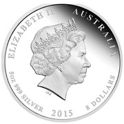Australia 8 Dollars Year of the Goat Colored 2015 ELIZABETH II AUSTRALIA 5 OZ 999 SILVER 2015 8 DOLLARS IRB coin obverse Australia 8 Dollars Year of the Goat Colored 2015 ELIZABETH II AUSTRALIA 5 OZ 999 SILVER 2015 8 DOLLARS IRB coin obverse