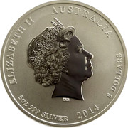 Australia 8 Dollars Year of the Horse 2014 KM# 2113 ELIZABETH II AUSTRALIA 5 OZ 999 SILVER 2014 8 DOLLARS IRB coin obverse Australia 8 Dollars Year of the Horse 2014 KM# 2113 ELIZABETH II AUSTRALIA 5 OZ 999 SILVER 2014 8 DOLLARS IRB coin obverse