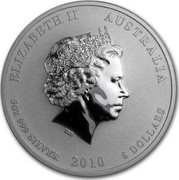Australia 8 Dollars Year of the Tiger (Colorized) 2010 ELIZABETH II AUSTRALIA 5 OZ 999 SILVER 2010 8 DOLLARS IRB coin obverse Australia 8 Dollars Year of the Tiger (Colorized) 2010 ELIZABETH II AUSTRALIA 5 OZ 999 SILVER 2010 8 DOLLARS IRB coin obverse