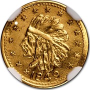 USA California Gold One Indian Round Bear Dollar 1849 1849 coin obverse USA California Gold One Indian Round Bear Dollar 1849 1849 coin obverse