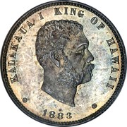 USA Eighth Dol. Kalakaua (Hapawalu) 1883 KM# 4 KALAKAUA I KING OF HAWAII coin obverse USA Eighth Dol. Kalakaua (Hapawalu) 1883 KM# 4 KALAKAUA I KING OF HAWAII coin obverse