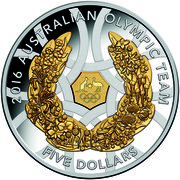 Australia Five Dollars Australian Olympic Team 2016 2016 AUSTRALIAN OLYMPIC TEAM FIVE DOLLARS coin reverse Australia Five Dollars Australian Olympic Team 2016 2016 AUSTRALIAN OLYMPIC TEAM FIVE DOLLARS coin reverse