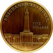 Australia Five Dollars Brisbane City Hall 2012 BRISBANE CITY HALL FIVE DOLLARS coin reverse