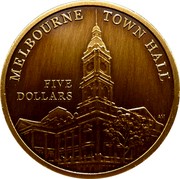 Australia Five Dollars Melbourne Town Hall 2012 MELBOURNE TOWN HALL FIVE DOLLARS AM coin reverse