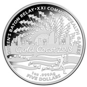 Australia Five Dollars Queen's Baton Relay 2017  QUEEN'S BATON RELAY XXI COMMONWEALTH GAMES GOLD COAST 2018 1 OZ .999 AG FIVE DOLLARS coin reverse Australia Five Dollars Queen's Baton Relay 2017  QUEEN'S BATON RELAY XXI COMMONWEALTH GAMES GOLD COAST 2018 1 OZ .999 AG FIVE DOLLARS coin reverse