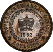 Australia Five Pounds South Australia Adelaide 1852 KM# Pn1a GOVERNMENT ASSAY OFFICE 1852 J. PAYNE ADELAIDE coin obverse Australia Five Pounds South Australia Adelaide 1852 KM# Pn1a GOVERNMENT ASSAY OFFICE 1852 J. PAYNE ADELAIDE coin obverse