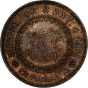 Australia Five Pounds South Australia Adelaide 1852 KM# Pn1a WEIGHT. 1 OZ: 8 DWT: 4 GRS: VALUE FIVE POUNDS 22 CARATS. coin reverse Australia Five Pounds South Australia Adelaide 1852 KM# Pn1a WEIGHT. 1 OZ: 8 DWT: 4 GRS: VALUE FIVE POUNDS 22 CARATS. coin reverse