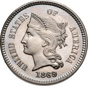 USA I Cent Trial Strike 1869 Judd 666 Nickel UNITED STATES OF AMERICA 1869 coin obverse USA I Cent Trial Strike 1869 Judd 666 Nickel UNITED STATES OF AMERICA 1869 coin obverse