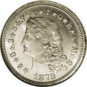 USA One Stella (Flowing Hair) KM# Pn1722 ★6★G★.3★S★.7★C★7★G★R★A★M★S★ LIBERTY 1879 coin obverse USA One Stella (Flowing Hair) KM# Pn1722 ★6★G★.3★S★.7★C★7★G★R★A★M★S★ LIBERTY 1879 coin obverse