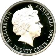 Australia Twenty Cents Victoria and Melbourne Centenary Florin 1998 ELIZABETH II AUSTRALIA 1998 IRB ∙ TWENTY CENTS ∙ coin obverse Australia Twenty Cents Victoria and Melbourne Centenary Florin 1998 ELIZABETH II AUSTRALIA 1998 IRB ∙ TWENTY CENTS ∙ coin obverse