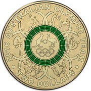 Australia Two Dollars Australian Olympic Team - Green 2016  2016 AUSTRALIAN OLYMPIC TEAM TWO DOLLARS coin reverse Australia Two Dollars Australian Olympic Team - Green 2016  2016 AUSTRALIAN OLYMPIC TEAM TWO DOLLARS coin reverse