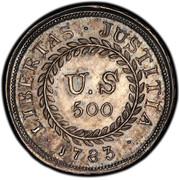 USA U.S 500 1783 KM# EA14 Nova Constellatio ∙ LIBERTAS ∙ JUSTITIA ∙ U.S 500 coin reverse USA U.S 500 1783 KM# EA14 Nova Constellatio ∙ LIBERTAS ∙ JUSTITIA ∙ U.S 500 coin reverse