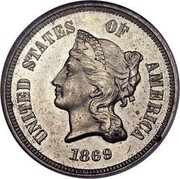 USA V Cents Trial Strike 1869 Nickel; Judd# 684 UNITED STATES OF AMERICA 1869 coin obverse USA V Cents Trial Strike 1869 Nickel; Judd# 684 UNITED STATES OF AMERICA 1869 coin obverse