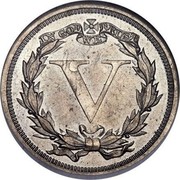 USA V Cents Trial Strike 1869 Nickel; Judd# 684 IN GOD WE TRUST V coin reverse USA V Cents Trial Strike 1869 Nickel; Judd# 684 IN GOD WE TRUST V coin reverse