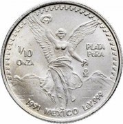 Mexico 1/10 Onza Libertad 1991 KM# 543 1/10 ONZA PLATA PURA MO 1991 MEXICO LEY .999 coin reverse Mexico 1/10 Onza Libertad 1991 KM# 543 1/10 ONZA PLATA PURA MO 1991 MEXICO LEY .999 coin reverse