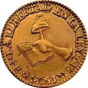 Mexico 1/2 Escudo Cap on Stick and Open Book 1825 Mo JM KM# 378.5 LA LIBERTAD EN LA LEY 1/2 E.MO 1825.JM 21QS coin reverse Mexico 1/2 Escudo Cap on Stick and Open Book 1825 Mo JM KM# 378.5 LA LIBERTAD EN LA LEY 1/2 E.MO 1825.JM 21QS coin reverse