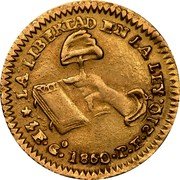 Mexico 1/2 Escudo Cap on Stick 1860 KM# 378.4 LA LIBERTAD EN LA LEY 1/2E.GO 1860.PF 21QS coin reverse Mexico 1/2 Escudo Cap on Stick 1860 KM# 378.4 LA LIBERTAD EN LA LEY 1/2E.GO 1860.PF 21QS coin reverse