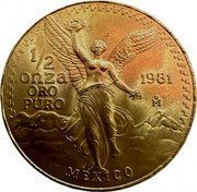 Mexico 1/2 Onza Winged Victory 1981 KM# 488 1/2 ONZA ORO PURO MEXICO coin reverse Mexico 1/2 Onza Winged Victory 1981 KM# 488 1/2 ONZA ORO PURO MEXICO coin reverse