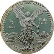 Mexico 1/2 Onza Libertad 1994 KM# 545 1/2 ONZA PLATA PURA 1992 MEXICO LEY.999 coin reverse Mexico 1/2 Onza Libertad 1994 KM# 545 1/2 ONZA PLATA PURA 1992 MEXICO LEY.999 coin reverse