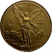 Mexico 1/2 Onza Winged Victory 1991 KM# 591 1/2 ONZA ORO PURO MO 1994 MEXICO LEY .999 coin reverse Mexico 1/2 Onza Winged Victory 1991 KM# 591 1/2 ONZA ORO PURO MO 1994 MEXICO LEY .999 coin reverse