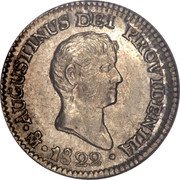 Mexico 1/2 Real Augustin I 1822 Mo JM KM# 301 AUGUSTINUS DEI PROVIDENTIA MO 1822 coin obverse Mexico 1/2 Real Augustin I 1822 Mo JM KM# 301 AUGUSTINUS DEI PROVIDENTIA MO 1822 coin obverse