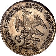 Mexico 1/2 Real Augustin I 1822 Mo JM KM# 301 MEX I IMPERATOR CONSTITUT J M coin reverse Mexico 1/2 Real Augustin I 1822 Mo JM KM# 301 MEX I IMPERATOR CONSTITUT J M coin reverse