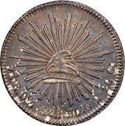 Mexico 1/2 Real Radiant Cap 1832 RM KM# 370.3 LIBERTAD 1/2R DO 1864 L T 10DS.20GS coin reverse Mexico 1/2 Real Radiant Cap 1832 RM KM# 370.3 LIBERTAD 1/2R DO 1864 L T 10DS.20GS coin reverse