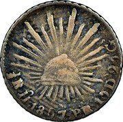 Mexico 1/2 Real Radiant Cap 1867 KM# 370.8 LIBERTAD 1/2R HO 1867 P R 10DS.20GS coin reverse Mexico 1/2 Real Radiant Cap 1867 KM# 370.8 LIBERTAD 1/2R HO 1867 P R 10DS.20GS coin reverse