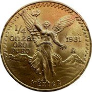 Mexico 1/4 Onza Winged Victory 1981 KM# 487 1/4 ONZA ORO PURO MEXICO 1982 coin reverse Mexico 1/4 Onza Winged Victory 1981 KM# 487 1/4 ONZA ORO PURO MEXICO 1982 coin reverse