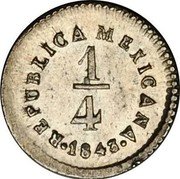 Mexico 1/4 Real Libertad 1843 CA RG KM# 368 CA RG coin obverse Mexico 1/4 Real Libertad 1843 CA RG KM# 368 CA RG coin obverse