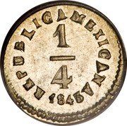 Mexico 1/4 Real Libertad 1843 Do KM# 368.2 REPUBLICA MEXICANA 1/4 1843 coin obverse Mexico 1/4 Real Libertad 1843 Do KM# 368.2 REPUBLICA MEXICANA 1/4 1843 coin obverse