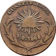 Mexico 1/4 Real Radiant Cap 1858 KM# 347 CONSTITUCION 1/4. 1858 coin reverse