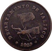 Mexico 1/4 Real Seated Figure 1859 KM# 356 DEPARTAMENTO DE JALISCO 1858 coin obverse Mexico 1/4 Real Seated Figure 1859 KM# 356 DEPARTAMENTO DE JALISCO 1858 coin obverse