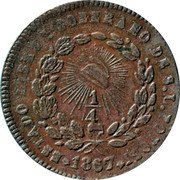 Mexico 1/4 Real Radiant Cap 1867 KM# 362 1/4 ESTADO LIBRE Y SOBERANO DE S.L. POTOSI 1867 coin reverse Mexico 1/4 Real Radiant Cap 1867 KM# 362 1/4 ESTADO LIBRE Y SOBERANO DE S.L. POTOSI 1867 coin reverse