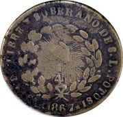 Mexico 1/4 Real Radiant Cap 1867 KM# 361 ESTADO LIBRE Y SOBERANO DE S.L. POTOSI 1/4 1867 coin reverse Mexico 1/4 Real Radiant Cap 1867 KM# 361 ESTADO LIBRE Y SOBERANO DE S.L. POTOSI 1/4 1867 coin reverse