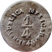 Mexico 1/4 Real (Libertad) KM# 368.7 REPUBLICA MEXICANA 1/4 1843 coin obverse Mexico 1/4 Real (Libertad) KM# 368.7 REPUBLICA MEXICANA 1/4 1843 coin obverse
