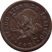 Mexico 1/8 Reales Seated Liberty 1828 KM# 329 ESTADO LIBRE DE JALISCO 1828 coin obverse Mexico 1/8 Reales Seated Liberty 1828 KM# 329 ESTADO LIBRE DE JALISCO 1828 coin obverse
