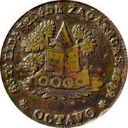 Mexico 1/8 Reales Floating Angel 1859 KM# 338 ESTO LIBE FEDO DE ZACATECAS 1859 OCTAVO coin obverse Mexico 1/8 Reales Floating Angel 1859 KM# 338 ESTO LIBE FEDO DE ZACATECAS 1859 OCTAVO coin obverse