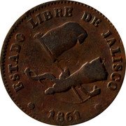 Mexico 1/8 Reales Seated Figure 1861 KM# 330 ESTADO LIBRE DE JALISCO 1856 coin obverse Mexico 1/8 Reales Seated Figure 1861 KM# 330 ESTADO LIBRE DE JALISCO 1856 coin obverse