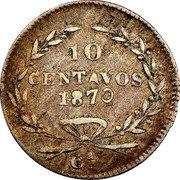 Mexico 10 Centavos 1870 KM# 401.1 Second Republic/Decimal Coinage 10 CENTAVOS 1870 CA coin reverse Mexico 10 Centavos 1870 KM# 401.1 Second Republic/Decimal Coinage 10 CENTAVOS 1870 CA coin reverse
