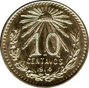 Mexico 10 Centavos Radiant Cap 1914 KM# 428 LIBERTAD 10 M CENTAVOS 1905 coin reverse Mexico 10 Centavos Radiant Cap 1914 KM# 428 LIBERTAD 10 M CENTAVOS 1905 coin reverse