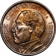 Mexico 10 Centavos Circulation Coin 1957 KM# 433 DIEZ CENTAVOS M. 1956 coin reverse Mexico 10 Centavos Circulation Coin 1957 KM# 433 DIEZ CENTAVOS M. 1956 coin reverse